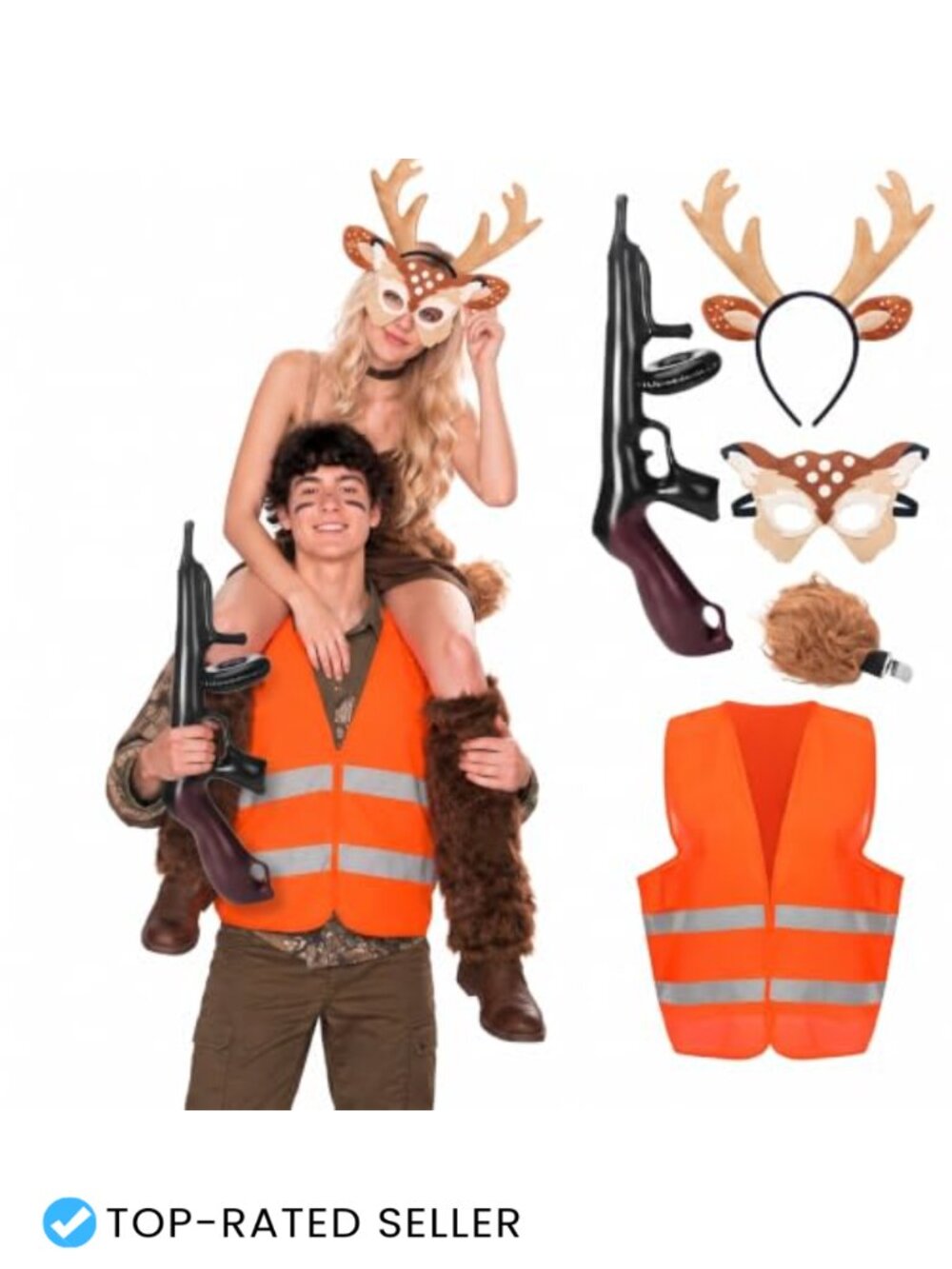 5 Pc Halloween Couple Costume Set Deer Hunter Antler Headband Mask Tail